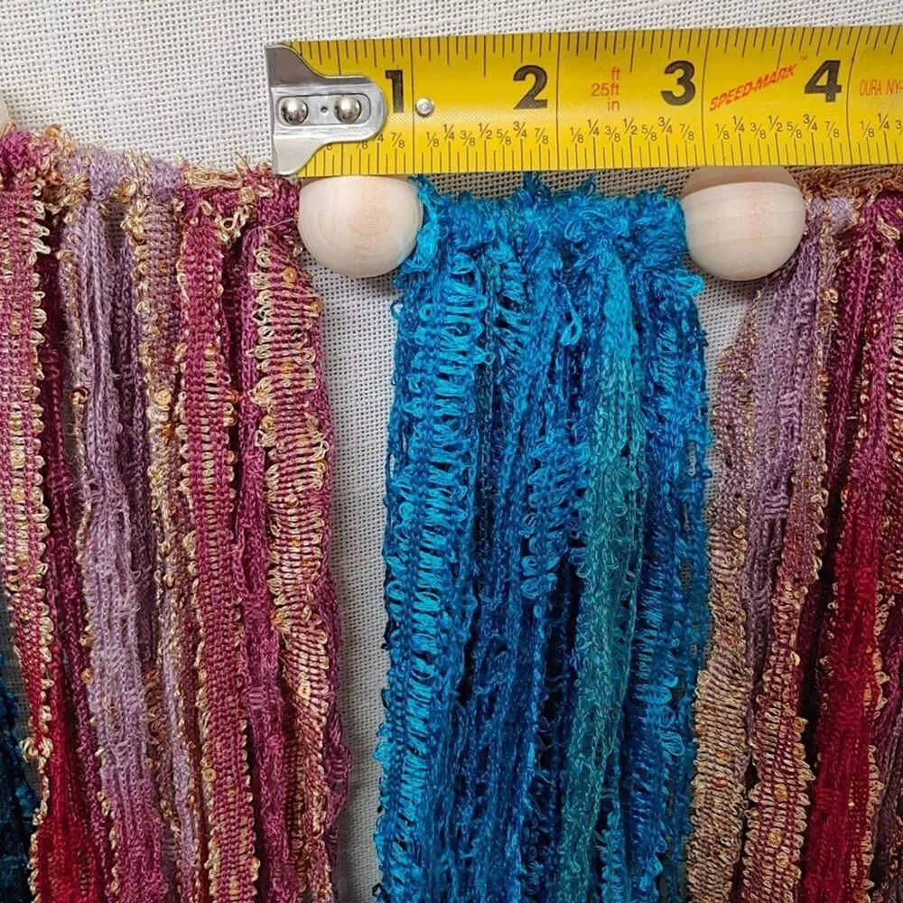 Boho Garland Wall Hanging Decor Wooden Beads Lace Ribbons Blue Pink Gold NEW